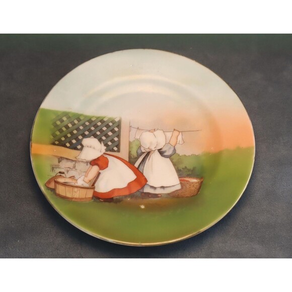 Royal Bayreuth Sunbonnet Babies Plate Clothesline - Picture 1 of 3